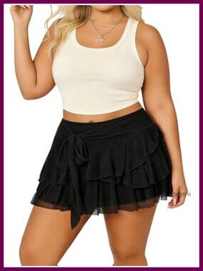 Plus Size Ruffle Mini Skirt High Waist Mesh Layered Skort Y2K Party